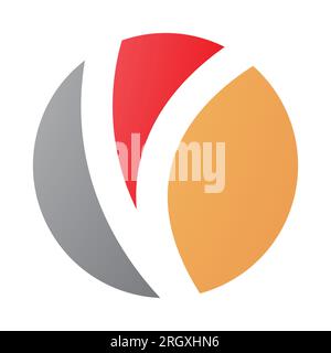 Orangefarbenes und rotes O-Symbol mit V-Form auf weißem Hintergrund Stockfoto