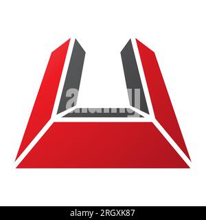 Roter und schwarzer U-Buchstabe perspektivisch auf weißem Hintergrund Stockfoto