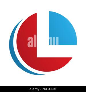 Rotes und blaues kreisförmiges L-Symbol auf weißem Hintergrund Stockfoto