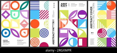 Abstraktes geometrisches bauhaus-Kunstwerk. Poster „Simple Shapes Combination Neo Geo“. Retro-memphis-Gittermuster. Moderner, trendiger Brutalismus lebendige Grafikmalerei. Zeitgenössischer Kunstdruck in Vintage-Farben Stock Vektor