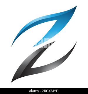 Blaues und schwarzes, feuerförmiges, glänzendes Z-Symbol auf weißem Hintergrund Stockfoto