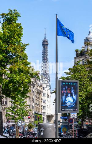 Blick auf den Eiffelturm von La Muette - Paris 16, Frankreich. Stockfoto