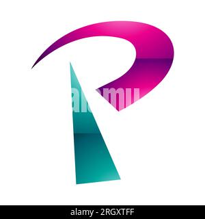 Magentafarbenes und grünes Hochglanzfunkturm-förmiges P-Symbol auf weißem Hintergrund Stockfoto