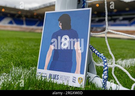 Birmingham, West Midlands, Großbritannien. Birmingham, Großbritannien. 12. Aug. 2023. 12. August 2023; St Andrews, Birmingham, West Midlands, England; EFL Championship Football, Birmingham City gegen Leeds United; das heutige Spielprogramm des Torpfostens Credit: Action Plus Sports Images/Alamy Live News Credit: Action Plus Sports Images/Alamy Live News Stockfoto