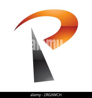 Orangefarbenes und schwarzes glänzendes Funkturm-Symbol mit dem Buchstaben P auf weißem Hintergrund Stockfoto