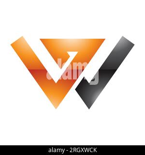 Symbol für den orangefarbenen und schwarzen glänzenden Buchstaben W mit sich schneidenden Linien auf weißem Hintergrund Stockfoto