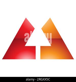 Orangefarbenes und rotes, glänzend fetter U-Buchstabe-Symbol mit geraden Linien auf weißem Hintergrund Stockfoto