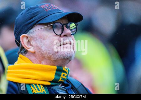 Melbourne, Victoria, Australien. 12. Aug. 2023. MELBOURNE, AUSTRALIEN - 12. AUGUST: Australische Fans beim Melbourne Fan Festival mit großen Zuschauern, die australische Matildas gegen Frankreich Les Bleus bei der FIFA Women's World Cup Australia & Neuseeland 2023 am Federation Square am 12. August 2023 (Bild: © Chris Putnam/ZUMA Press Wire) REDAKTIONELLER GEBRAUCH! Nicht für den kommerziellen GEBRAUCH! Kredit: ZUMA Press, Inc./Alamy Live News Stockfoto