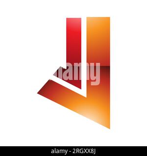 Symbol für den orangefarbenen und roten glänzenden Buchstaben J mit geraden Linien auf weißem Hintergrund Stockfoto