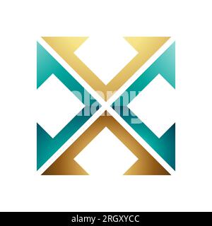 Persisch Grün und Gold glänzender quadratischer Buchstabe X auf weißem Hintergrund Stockfoto