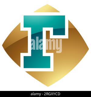 Persisch Grün und Gold glänzendes quadratisches R-Symbol auf weißem Hintergrund Stockfoto