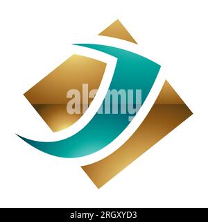 Persisch Grün und Gold glänzender quadratischer Buchstabe J auf weißem Hintergrund Stockfoto