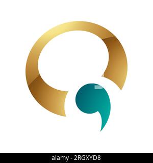 Persisch Grün und Gold Hochglanz Komma-förmiges Q-Symbol auf weißem Hintergrund Stockfoto