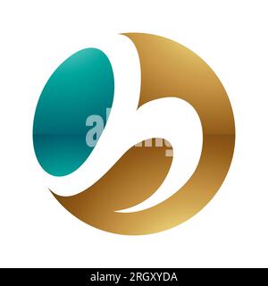 Persisches Grün- und goldenes, kreisförmiges H-Symbol auf weißem Hintergrund Stockfoto