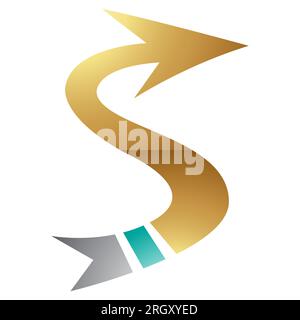 Persisch Grün und Gold glänzendes, pfeilförmiges S-Symbol auf weißem Hintergrund Stockfoto