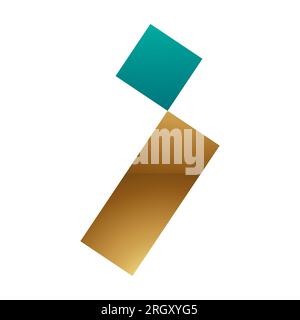 Symbol für den persischen grünen und goldenen glänzenden Buchstaben I mit einem Quadrat und einem Rechteck auf weißem Hintergrund Stockfoto