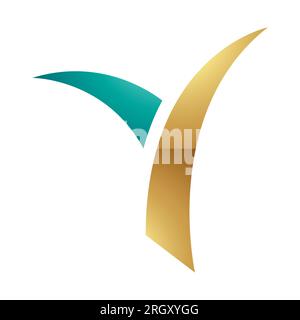 Persisch Grün und Gold glänzender, grasförmiger Buchstabe Y auf weißem Hintergrund Stockfoto