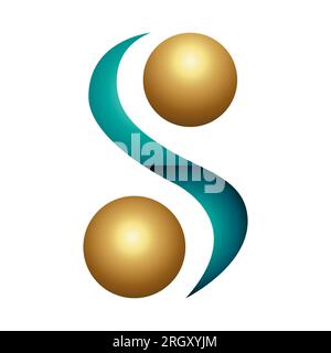 Persisch Grün und Gold Hochglanzbuchstabe S Symbol mit Kugeln auf weißem Hintergrund Stockfoto