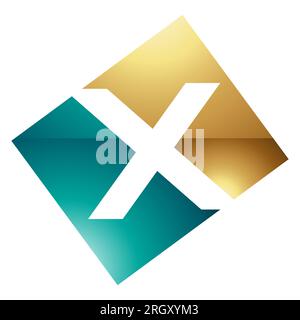 Persisch Grün und Gold Hochglanz Rechtecksymbol X auf weißem Hintergrund Stockfoto