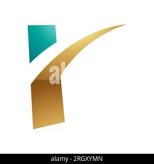 Persisch Grün und Gold glänzendes, spiky geformtes R-Symbol auf weißem Hintergrund Stockfoto