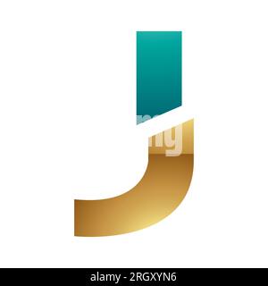 Persisch Grün und Gold glänzender, geteilter Buchstabe J auf weißem Hintergrund Stockfoto