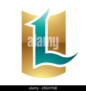 Persisch Grün und Gold glänzendes L-Symbol auf weißem Hintergrund Stockfoto