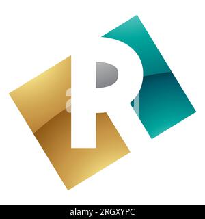 Persisch Grün und Gold Hochglanz Rechtecksymbol R auf weißem Hintergrund Stockfoto