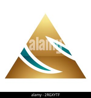 Persisch Grün und Gold Hochglanz dreieckiges S-Symbol auf weißem Hintergrund Stockfoto