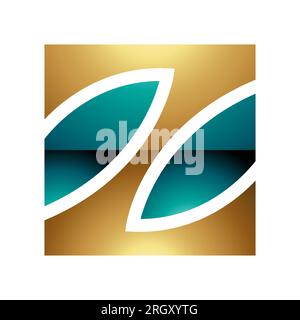 Persisch Grün und Gold glänzendes quadratisches Z-Symbol auf weißem Hintergrund Stockfoto