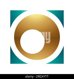 Persisch Grün und Gold glänzender quadratischer Buchstabe O auf weißem Hintergrund Stockfoto