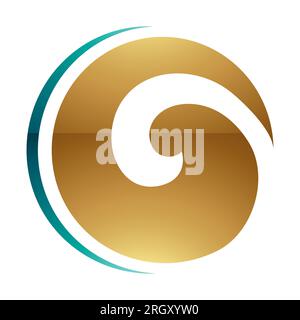 Persisch Grün und Gold glänzender, wirbelförmiger Buchstabe O auf weißem Hintergrund Stockfoto