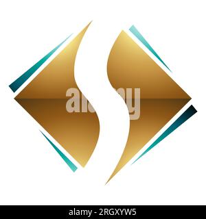 Persisch Grün und Gold glänzendes quadratisches, rautenförmiges S-Symbol auf weißem Hintergrund Stockfoto