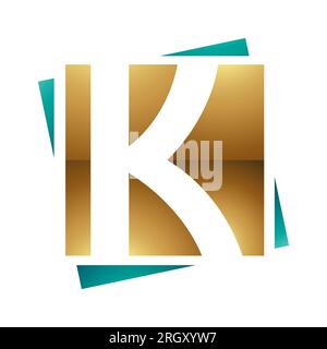 Persisch Grün und Gold glänzender quadratischer Buchstabe K auf weißem Hintergrund Stockfoto