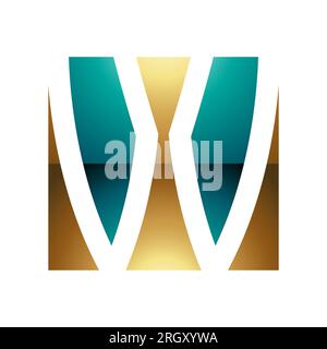 Persisch Grün und Gold glänzendes quadratisches W-Symbol auf weißem Hintergrund Stockfoto