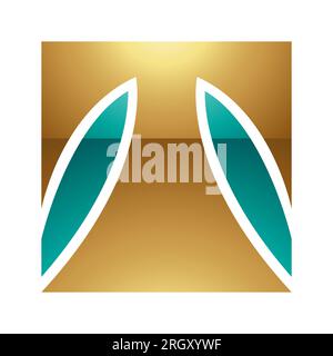 Persisch Grün und Gold glänzendes quadratisches T-Symbol auf weißem Hintergrund Stockfoto
