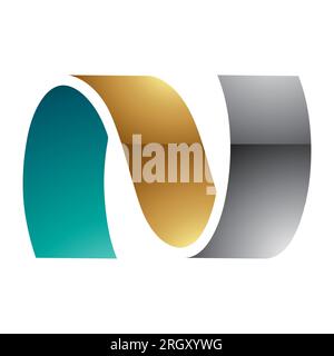 Persisch Grün und Gold glänzendes, gewelltes N-Symbol auf weißem Hintergrund Stockfoto