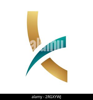 Persisches Grün und goldenes, spiky glänzendes Kleinbuchstabensymbol K auf weißem Hintergrund Stockfoto