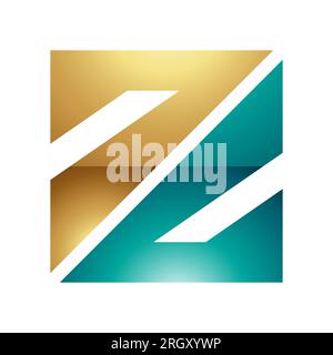 Persisch Grün und Gold Hochglanz-dreieckiges quadratisches Z-Symbol auf weißem Hintergrund Stockfoto