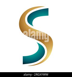 Persisch Grün und Gold glänzend verdrehtes S-Symbol auf weißem Hintergrund Stockfoto
