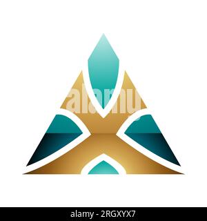 Persisch Grün und Gold Hochglanz Dreieck-förmiges X-Symbol auf weißem Hintergrund Stockfoto