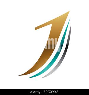 Persisch Grün und Goldener glänzender Buchstabe J auf weißem Hintergrund Stockfoto