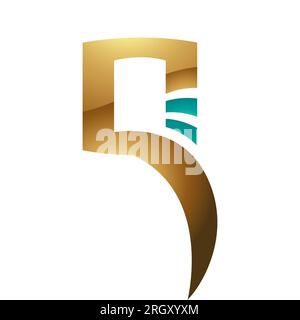 Persisch Grün und Gold glänzender quadratischer Buchstabe Q auf weißem Hintergrund Stockfoto