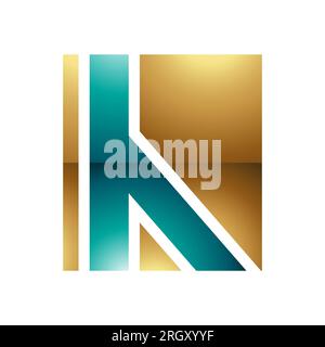 Symbol für den persischen Grün- und goldenen glänzenden Buchstaben H mit geraden Linien auf weißem Hintergrund Stockfoto