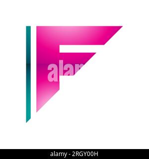 Persisch Grün und Magenta Hochglanzdreieckiges F-Symbol auf weißem Hintergrund Stockfoto