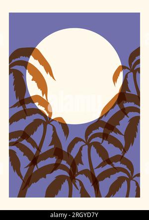 Abend am Strand mit Palmen Poster Illustration. Stock Vektor