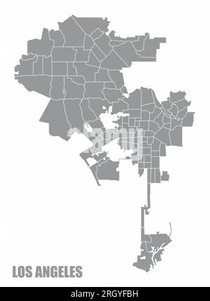 Stadtplan von Los Angeles mit isolierten Stadtteilen auf weißem Hintergrund Stock Vektor