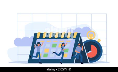 Zeit zu unternehmen vector Abstract Management Wachstum Menschen mit Kalender und Chronometer Konzept Abbildung. Terminplanung banner Büro Frist Stock Vektor