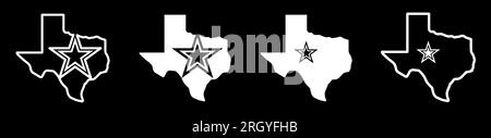 Texas Shape Silluet. Texas Logo-Vektor. Dallas Star Vector Symbole Design-Vorlage. Stock Vektor