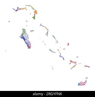 Kinderkarte der Bahamas. Handgezeichnete Polygone in der Form von Bahamas. Vektordarstellung. Stock Vektor