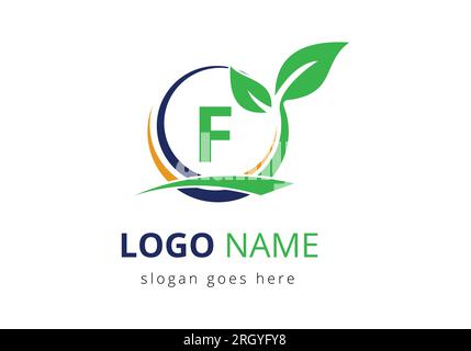 Buchstabe F: Landwirtschaftslogo. Logo für landwirtschaftliche Betriebe, das auf dem Alphabet für die Unternehmensidentität von Bäckereien, Brot, Kuchen und Heimindustrien basiert. Logo für Landwirtschaft und Landwirtschaft Stock Vektor